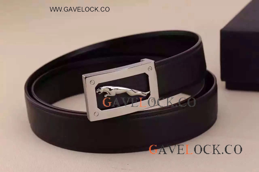 High Quality Replica Jaguar Belt Black Leather Polished Buckle